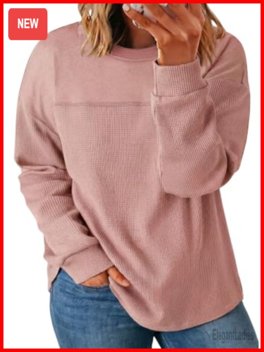 Plus Size Waffle Knit Crewneck Sweatshirt Loose Fit Pullover